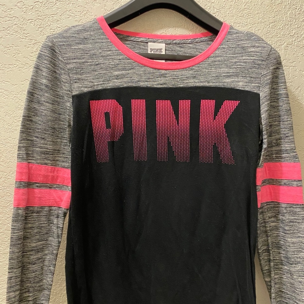 VS Pink Long Sleeve Black, Grey & Neon Pink Size S